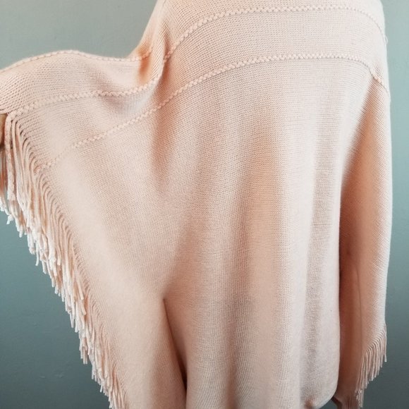 Super Soft Blush Pink Shawl Sweater Poncho with Fringe by Layers by Lizden - Picture 4 of 8